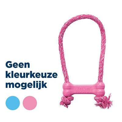 Kong Puppy Goodie Bone Rubber Met Touw Roze Of Lichtblauw Assorti